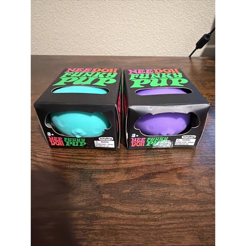 Schylling NeeDoh Funky Pup Lot of 2 - Purple & Teal Squishy Fidget Toys NIB